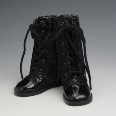 [50SH-F01A]Leather Boots Black Lace x Enamel